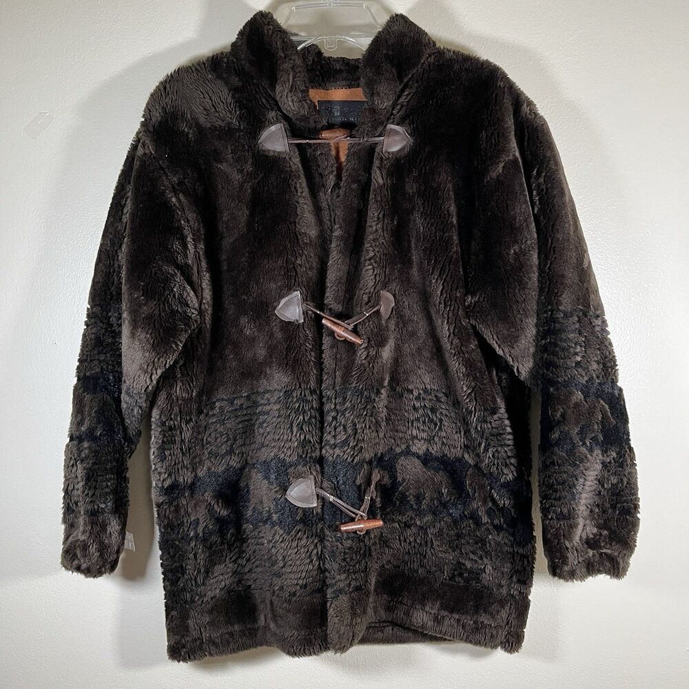 Vintage Bear Ridge Outfitters Womens M Faux Fur Coat Toggle Buttons Made in USA